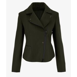 Akris Punto Moto Jacket Green Wool Blend Zip Front